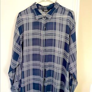 BB Dakota Blue Plaid Button Down Sheer 3x